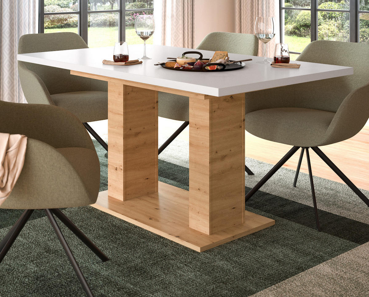 ESSTISCH weiß, Eiche Artisan, Küchentisch ausziehbar 150 - 190 cm - Eiche Artisan/Weiß, Holzwerkstoff/Metall (150/90/76cm) - Inn.Furn