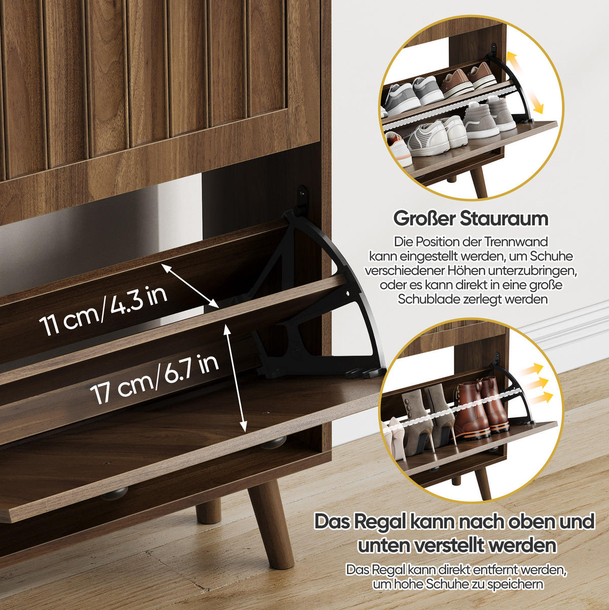SCHUHSCHRANK 60/24/95 cm Walnuss aus MDF und Spanplatte mit Kippfächern - Walnussfarben, Holzwerkstoff (24/95/60cm) - OKWISH