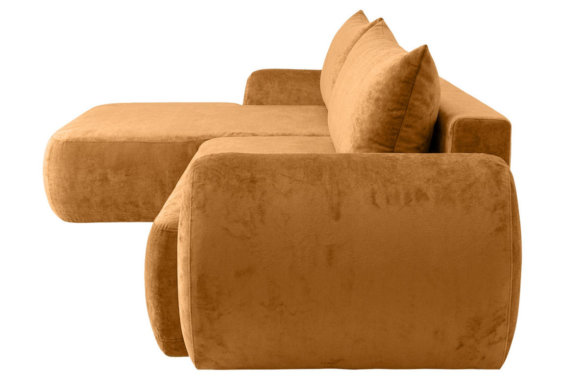 ECKSOFA Mit Schlaffunktion Und Bettkasten, Chenille-Stoff Perfecto, Honigfarbe, Links, HELA II - Honig, Holz (280/184cm) - Kaiser Möbel