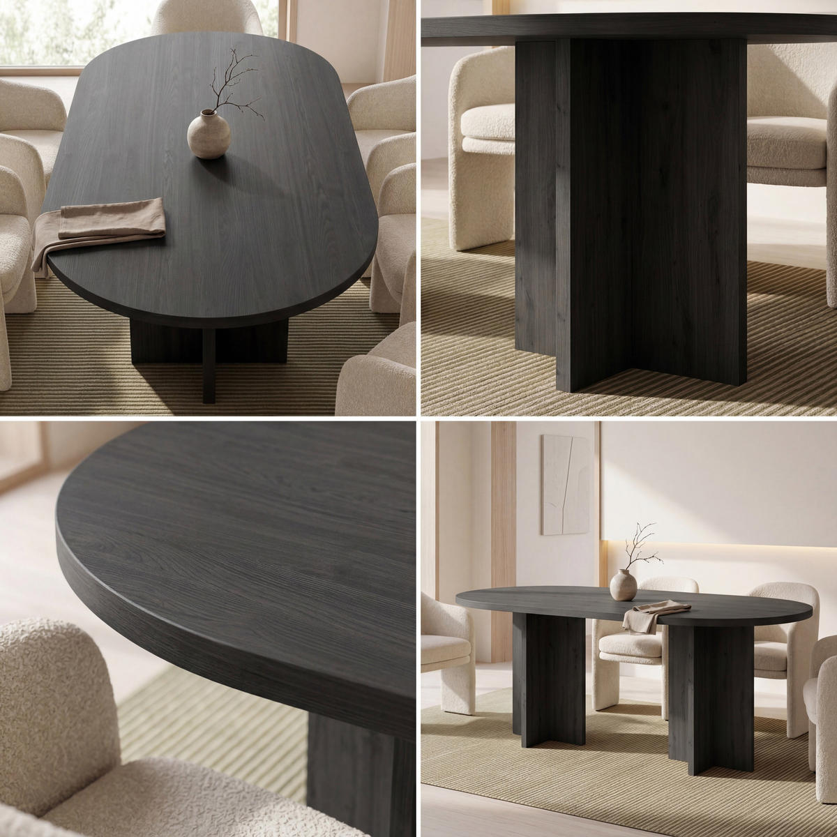 ESSTISCH Aster oval, Esche Schwarz 204/90/75 cm - Eschefarben/Schwarz, Holzwerkstoff (90/204/75cm) - WFL GROUP
