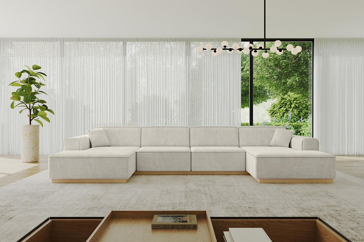 WOHNLANDSCHAFT IREA-U2-v2 - 382x165x81 cm Hellgrau - Hellgrau, Holzwerkstoff/Textil (382/81/165cm) - ALTDECOR