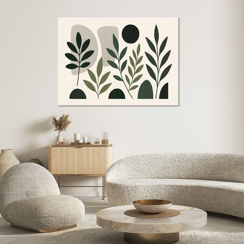 LEINWANDBILD Blätter Abstraktion Grün Natur 120x80cm - Beige, Textil (120/80cm) - Feeby