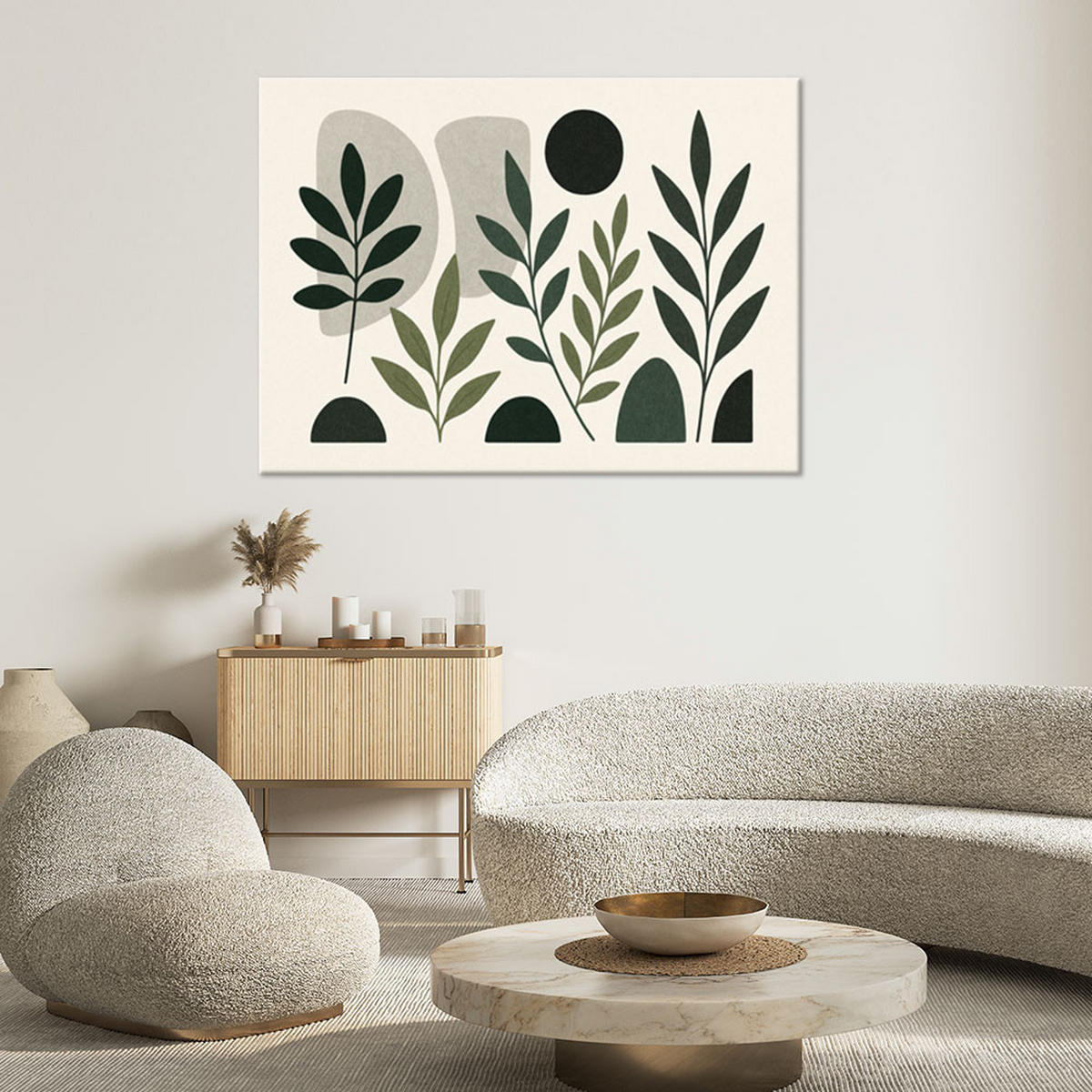 LEINWANDBILD Blätter Abstraktion Grün Natur 120x80cm - Beige, Textil (120/80cm) - Feeby