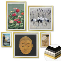 WANDBILDER 5er Set - 50x50 cm & 20x30 cm & 40x60 cm Goldrahmen - Abstrakte Berge und Blumen Inspiration - Goldfarben, Kunststoff (40/60cm) - ArtPrintCave
