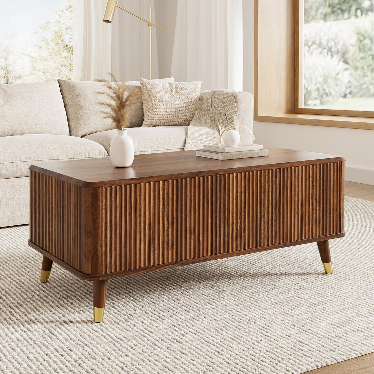 COUCHTISCH Wellenstruktur walnuss - Walnussfarben, Holzwerkstoff (52/97/56.5cm)