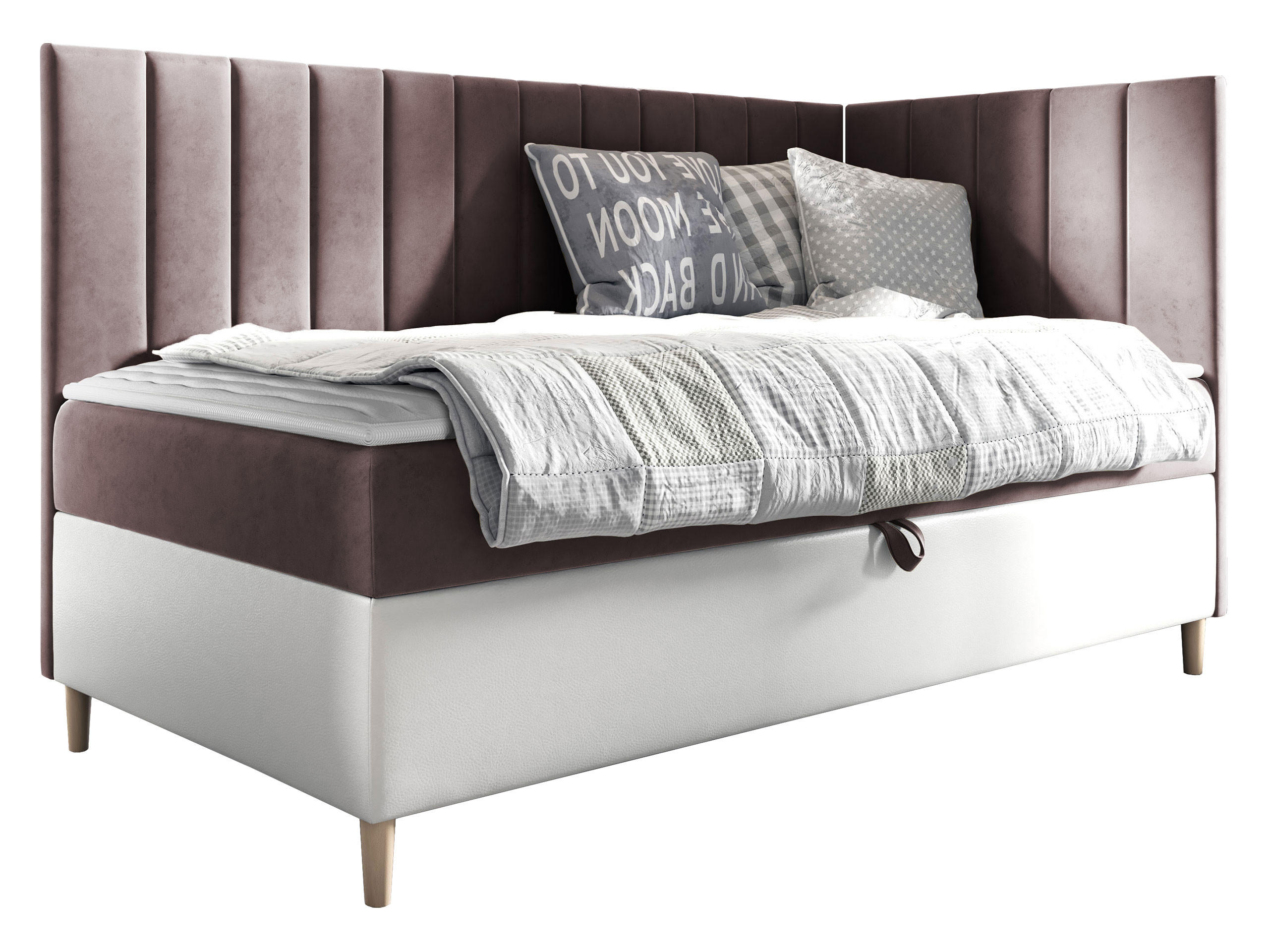 BOXBETT Maja Junior 3, Seite zum Öffnen des Bettkastens: Rechts - Weiß/Rosa, Holz (100/200cm) - MIRJAN24