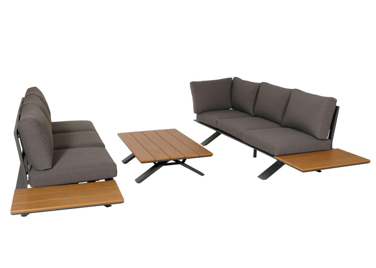 GARTEN-GARNITUR Holzoptik Anthrazit Dunkelgrau - Anthrazit, Metall - PROREGAL