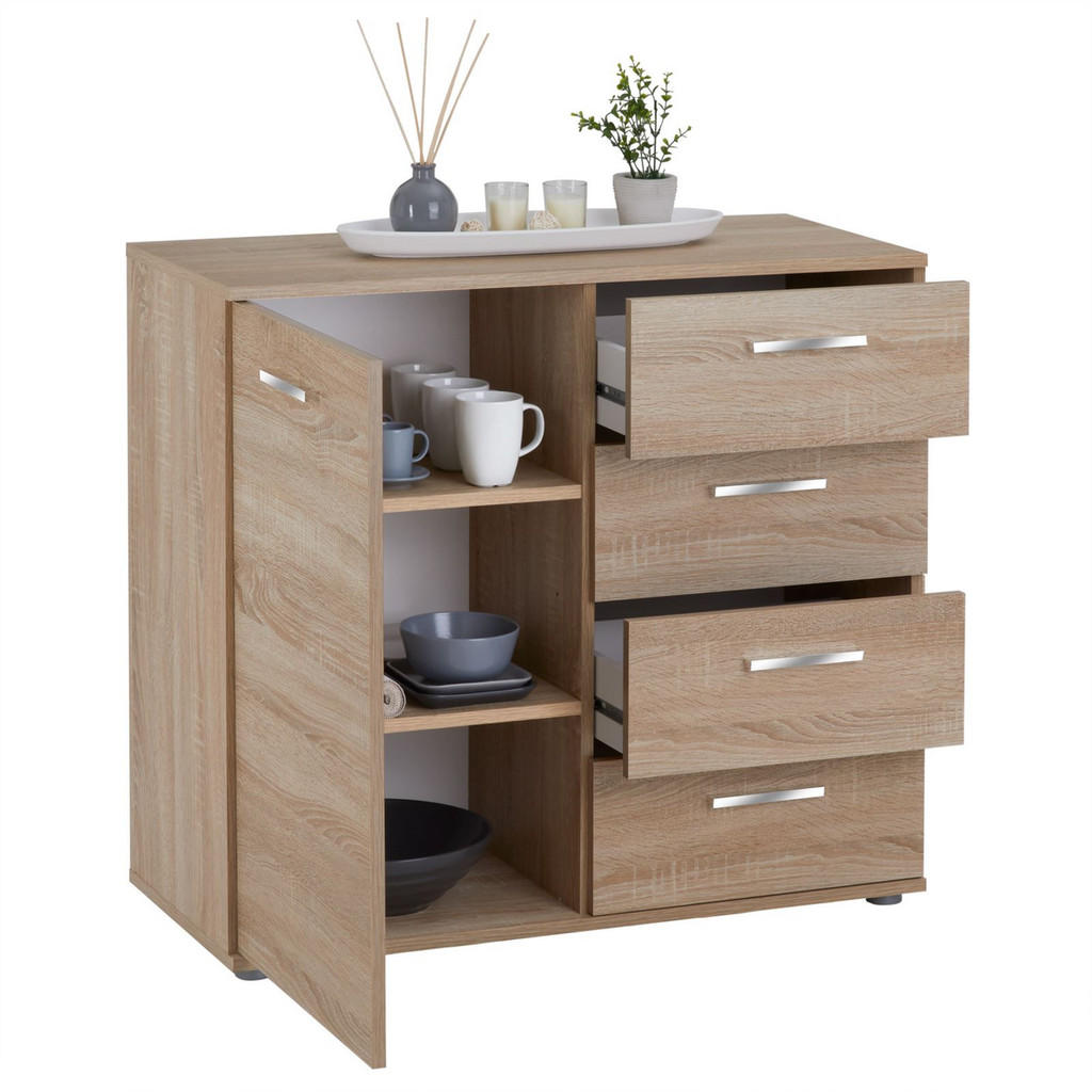 Thumbnail - CARO-Möbel Kommode, Sonoma Eiche, Holzwerkstoff, Mode, 91x82x40 cm, Wohnzimmer, Kommoden & Sideboards, Kommoden