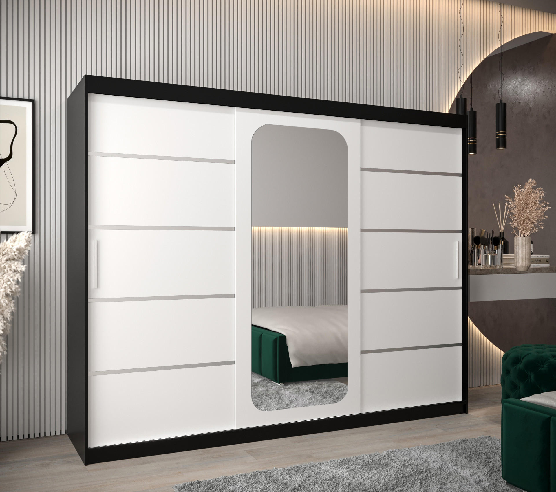 SCHWEBETÜRENSCHRANK 200/250/62 3-türig - Silberfarben/Schwarz, Holz/Kunststoff (250/200/62cm) - Abiks Möbel