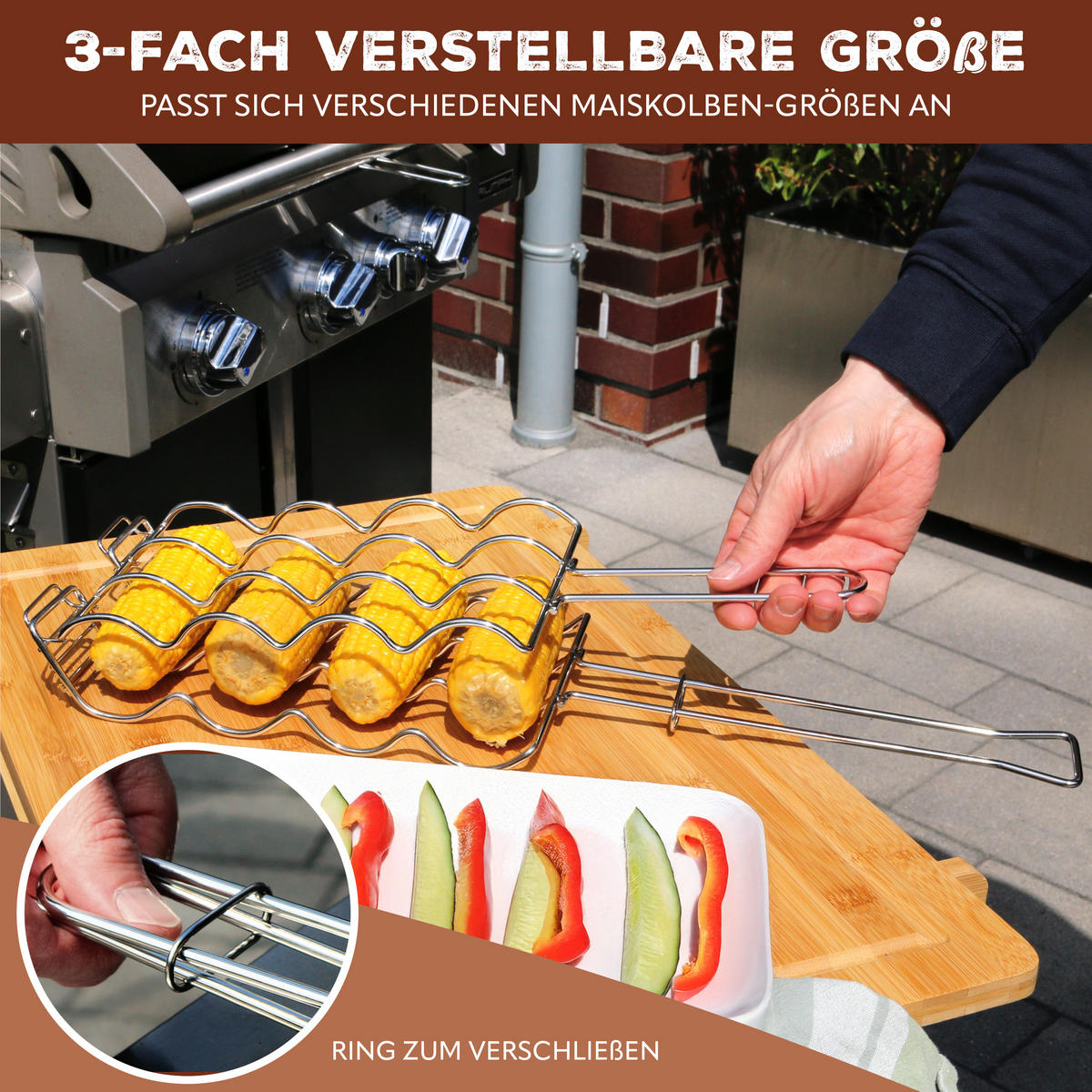 MAISKOLBEN-GRILLHALTER, silber, Edelstahl - Edelstahlfarben, Metall (17.5/17.5/55cm) - bremermann