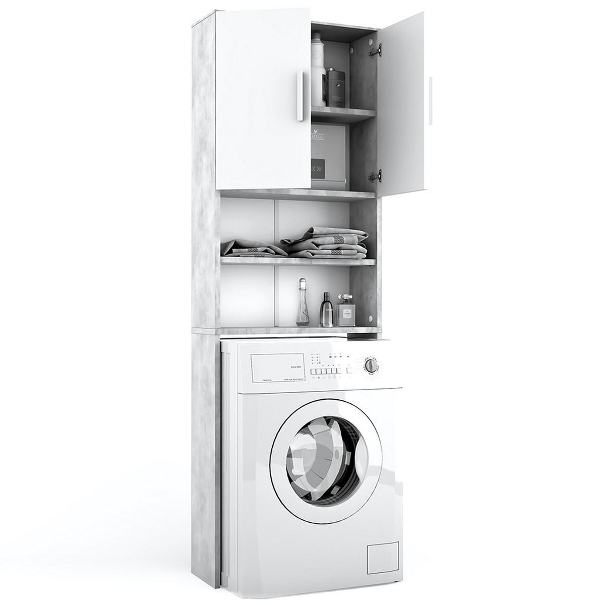 WASCHMASCHINENSCHRANK Beton 64 x 190 cm - Schieferfarben, Holzwerkstoff (64/190/26cm) - Vicco
