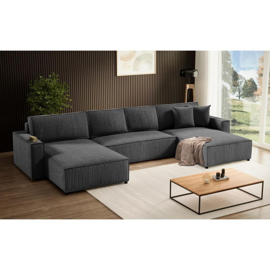 Thumbnail - Beautysofa Wohnlandschaft, Dunkelgrau, Textil, 390x70x185 cm, Wohnzimmer, Sofas & Couches, Wohnlandschaften, Wohnlandsch...
