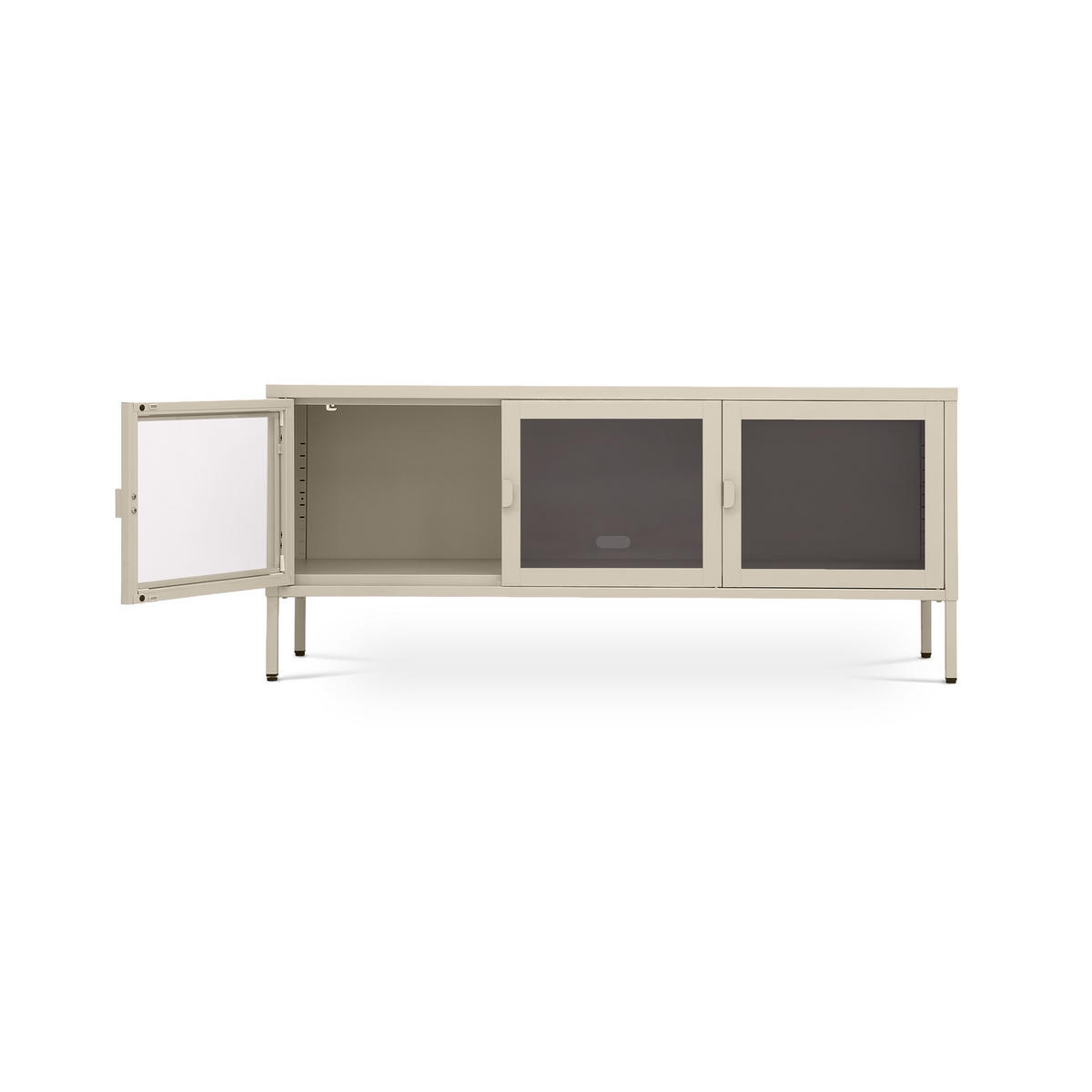 TV-STÄNDER Metall industriell EZRA, 130 cm, 3 Türen, Beige und Sicherheitsglas - Beige, Metall (130/55/40cm) - Sicaan