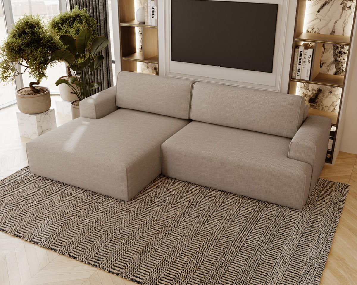 ECKSOFA L-Form 270 cm Boston mit Bettkasten, Schlaffunktion, Links, Beige - Beige, Holz (165/270cm) - Emporius