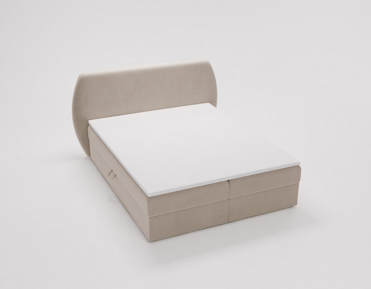 BOXBETT Bloom mit abgerundetem Kopfteil, Stoff Komodo Dunkelbeige 180x200 cm - Cappuccino, Holz (180/200cm) - Kaiser Möbel