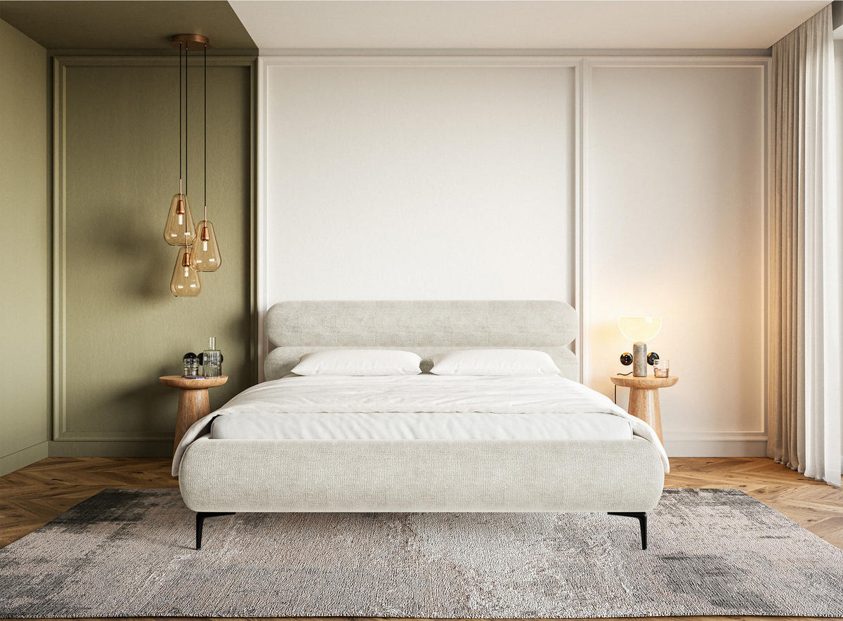 POLSTERBETT Roule Graubeige Chenille mit schwarzen Metallbeinen 140 cm - Greige/Schwarz, Textil/Metall (140/200cm) - Selsey