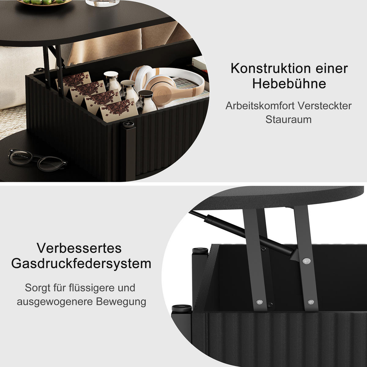 HÖHENVERSTELLBARER COUCHTISCH schwarz mit großem Stauraum - Schwarz, Holz (106/38/50cm) - SHOPENTRA