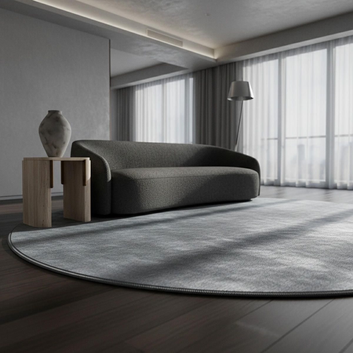 TEPPICH Kurzflor Uni-Farbe Microfaser Antirutsch Wohnzimmer waschbar Silber Rund 160x160 - Silberfarben, Textil (160/160cm) - KADIMA DESIGN