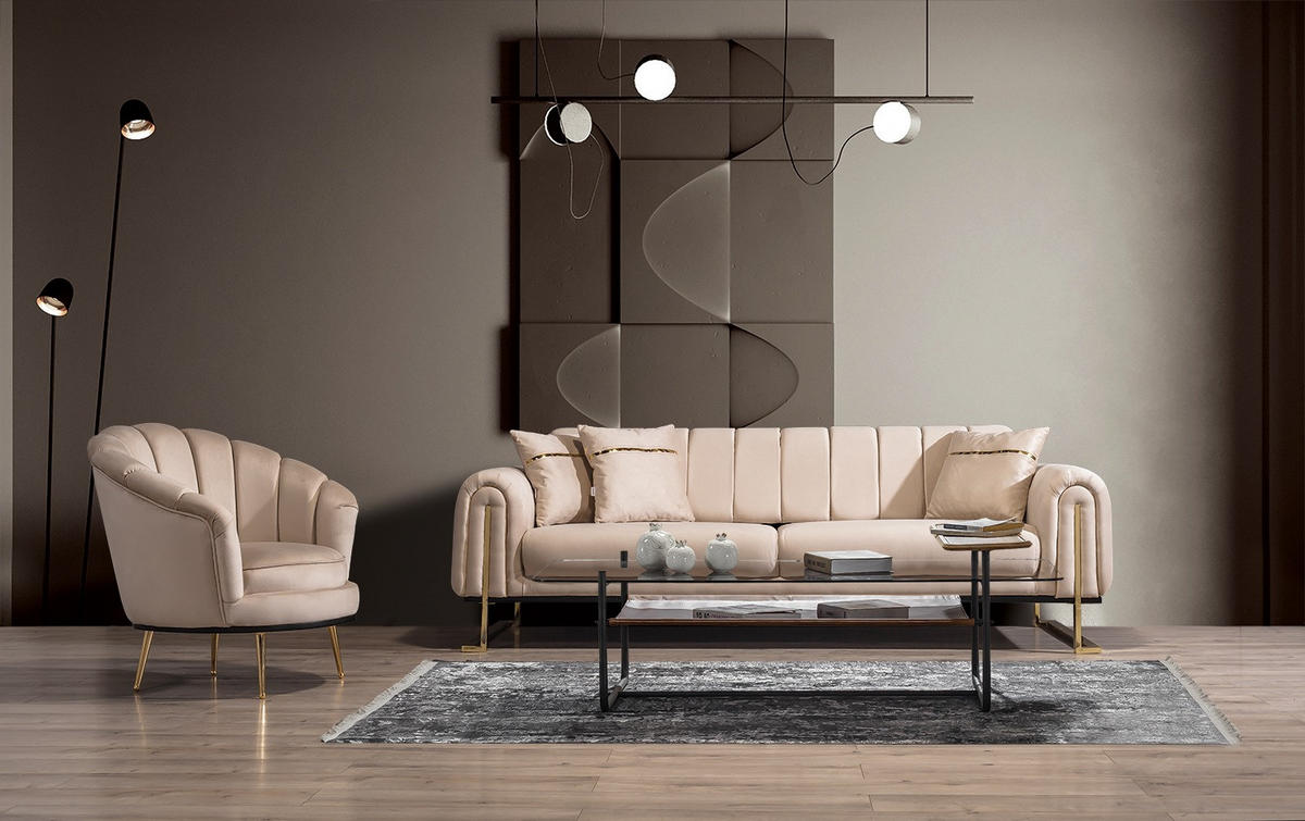 SITZGARNITUR Wave Beige Stellvariante:3+1+1 - Beige, Holz (227/78/94cm) - Villa Möbel