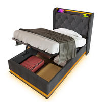 POLSTERBETT 90/200 cm Grau aus Leinen mit LED und Bettkasten - Grau, Textil (90/200cm) - OKMYHOME
