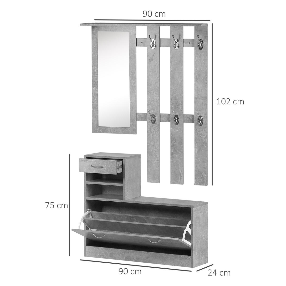 GARDEROBE DE-16751 Beton-Effekt Grau - Grau, Holzwerkstoff (24/191/90cm) - ComfortXL