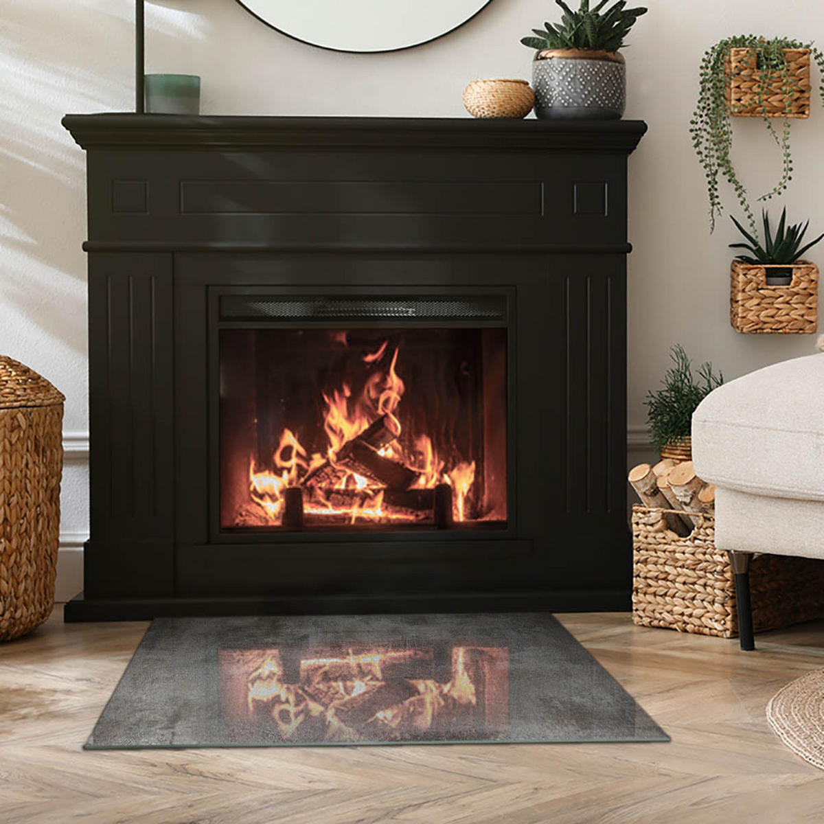 GLASPLATTE für Kamin 80x60 cm - Grau, Glas (80/60/0.4cm) - TULUP