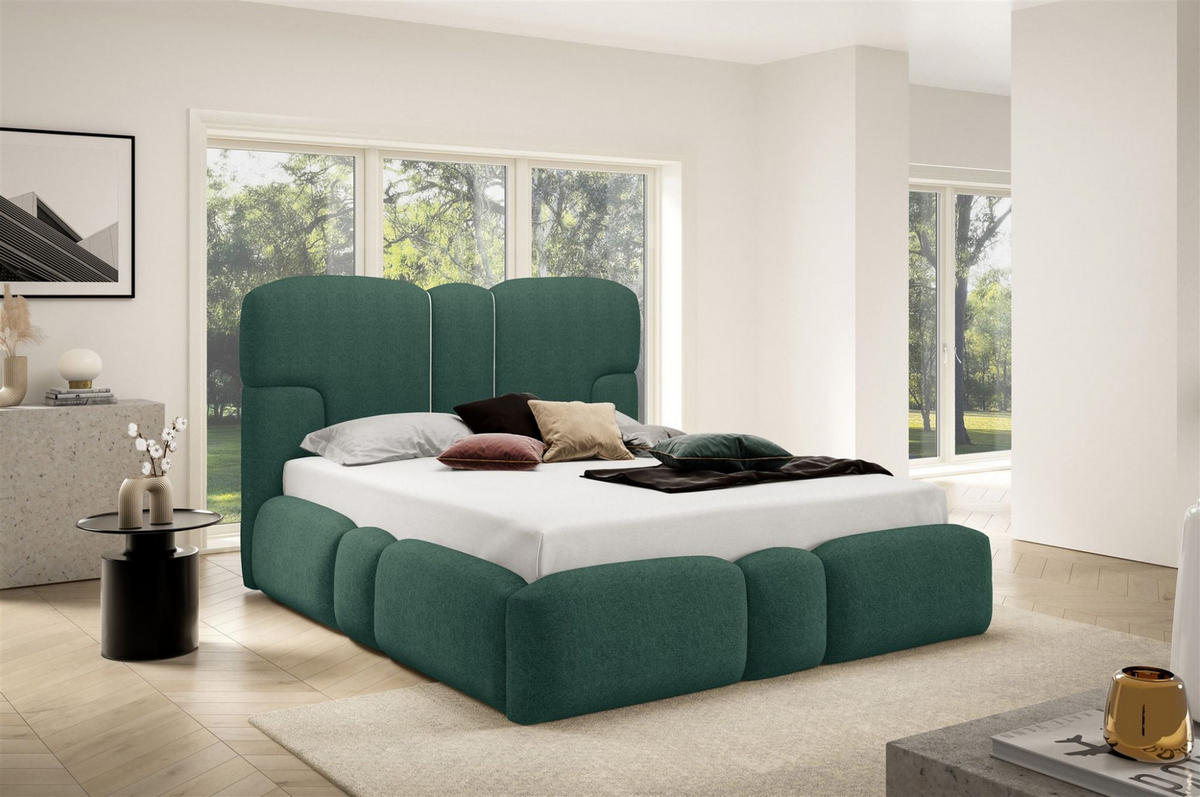 POLSTERBETT Jordan Komplettset - Grün, Holzwerkstoff/Textil (200/200cm) - Fun Möbel