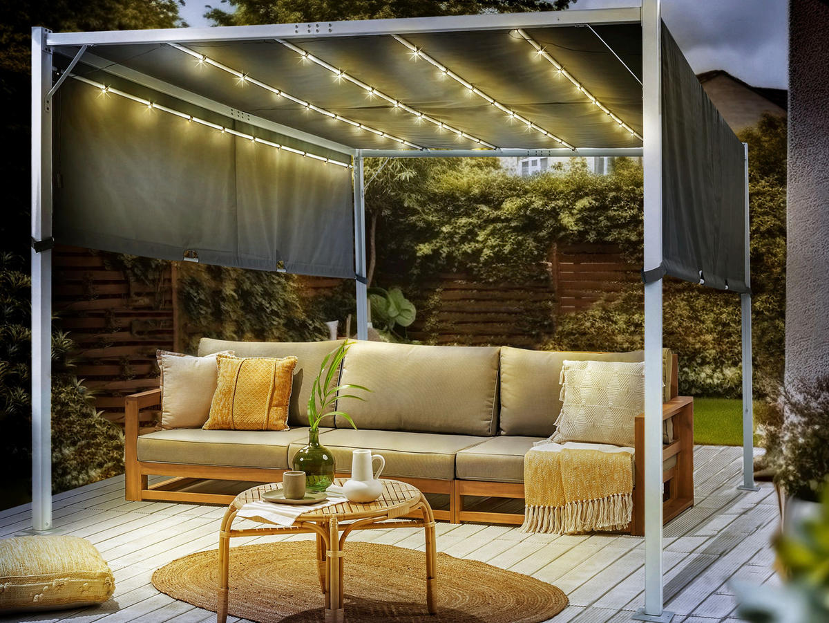 PERGOLA s LED osvětlením Ocel šedá 310/310 cm Parga - šedá/bílá, kov (310/215/310cm) - Beliani