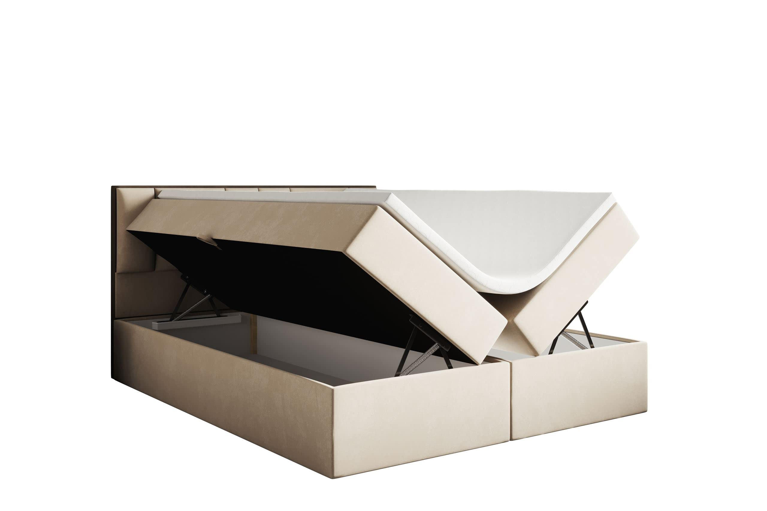 BOXBETT 160 x 200 cm mit H3 Taschenmatratze TRAPANI, Topper 5 cm und Bettkasten, Hellbeige - Beige, Holz/Textil (160/200cm) - Trada