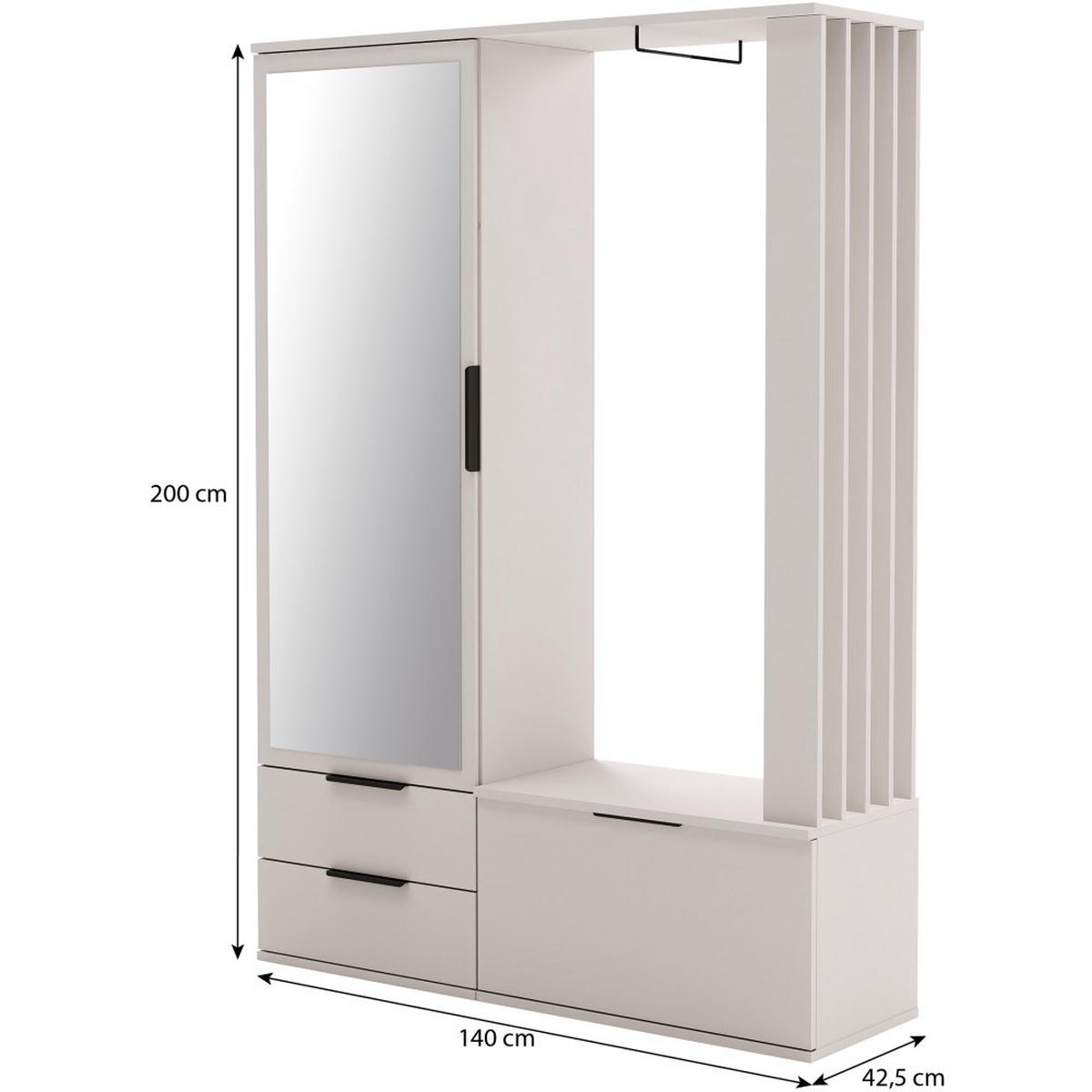 GARDEROBENSCHRANK Filo mit Spiegel und 2 Türen, Sandbeige - Sandfarben, Holzwerkstoff (140/200/42.5cm) - Beautysofa