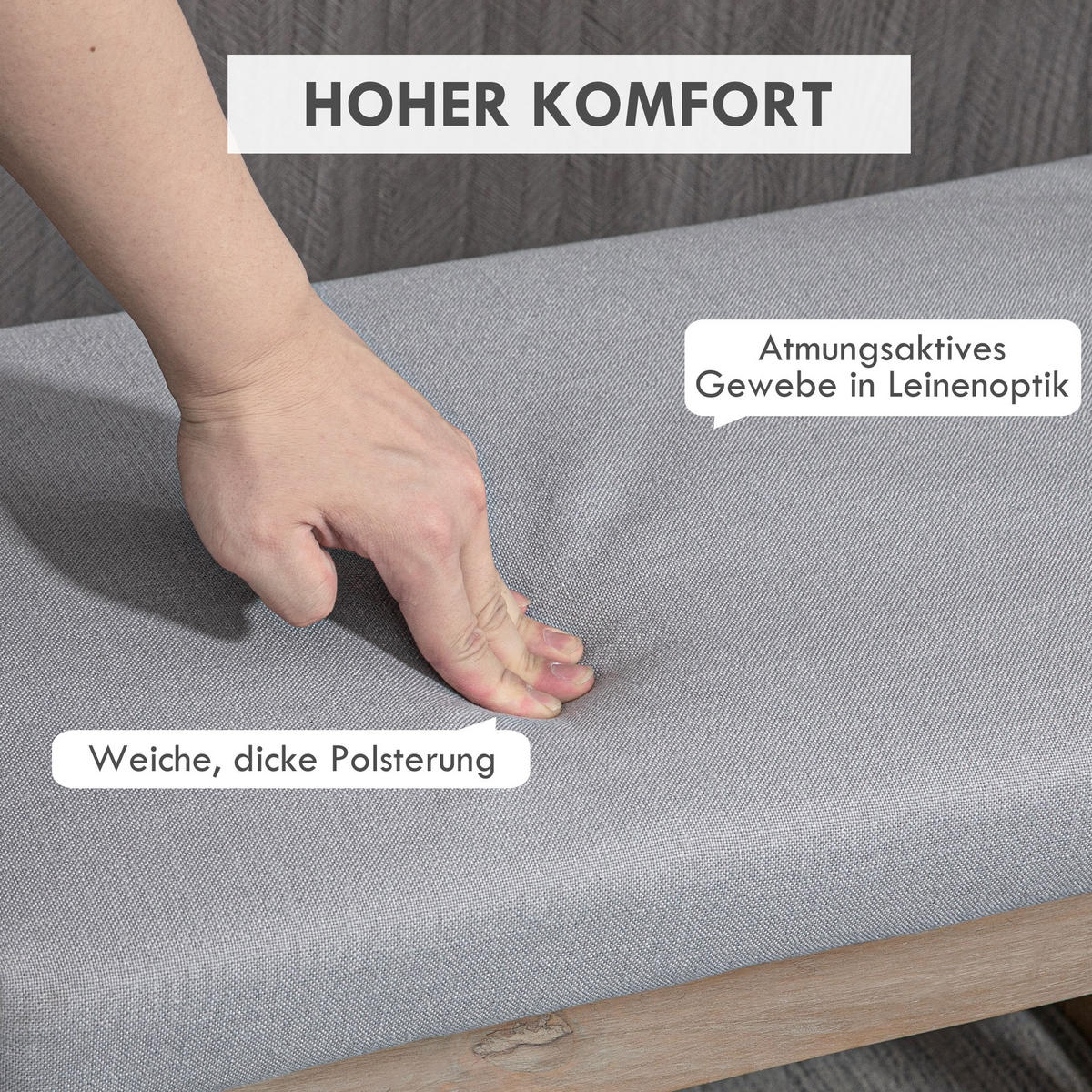 FUSSBANK, Fußhocker, Polsterhocker, Grau - Grau, Kunststoff (38/42/68cm) - HOMCOM