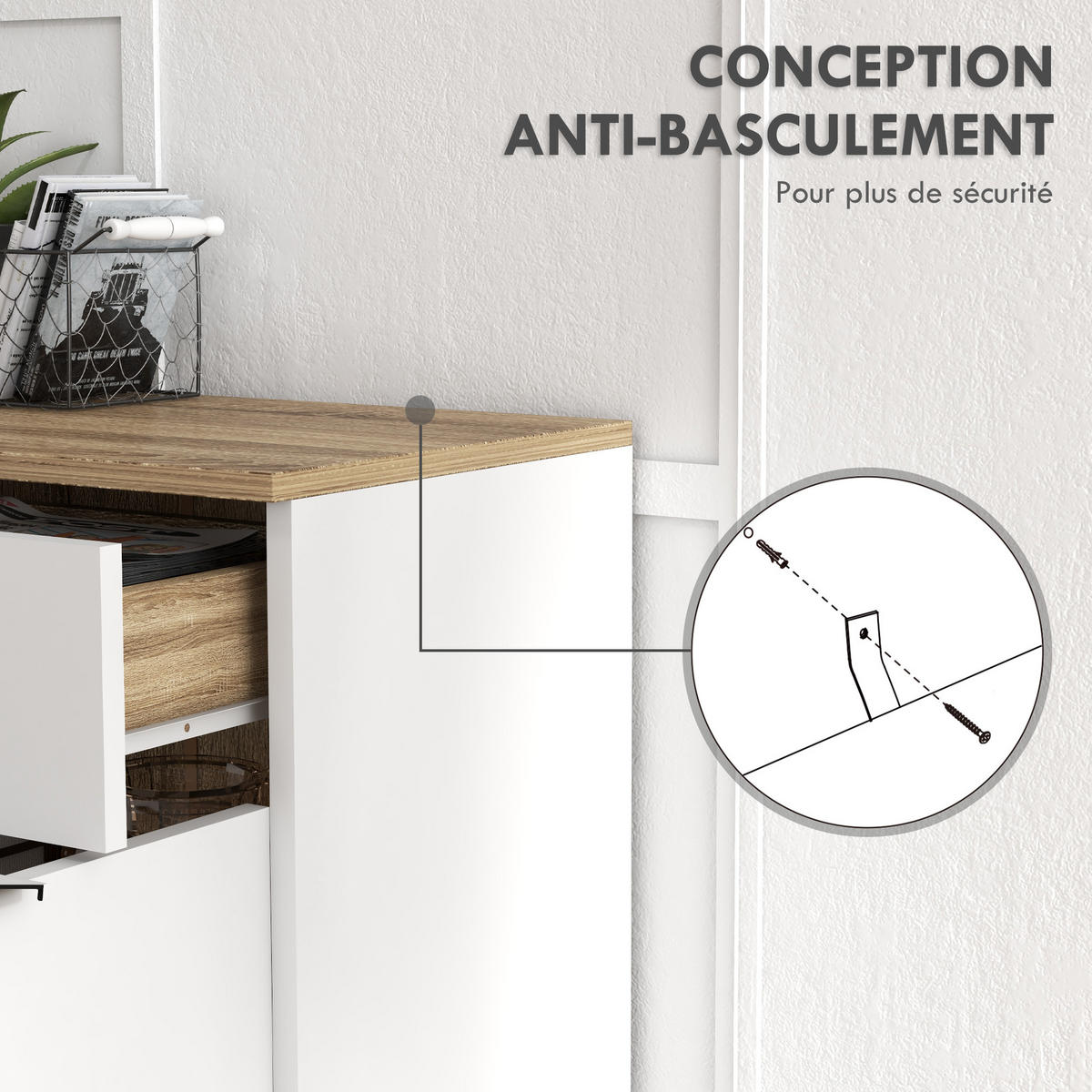 SIDEBOARD Weiß und Natur, 1 Schublade, 2 Türen, 95/35/85 cm - Weiß, Holz (95/85/35cm) - PANGIVO