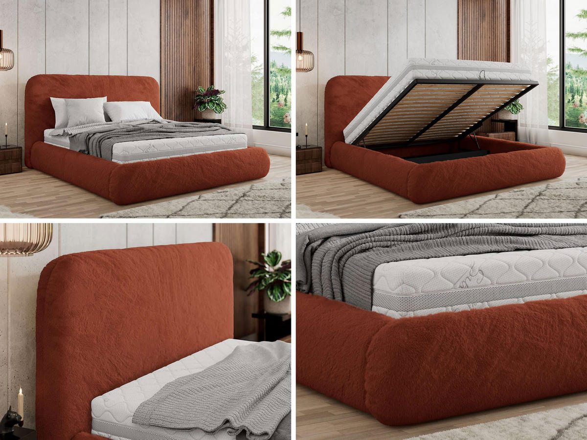 POLSTERBETT BENEA CLASSIC 140/200 - Orange Plüsch - ohne Matratze - Orange, Textil (140/200cm) - MKS