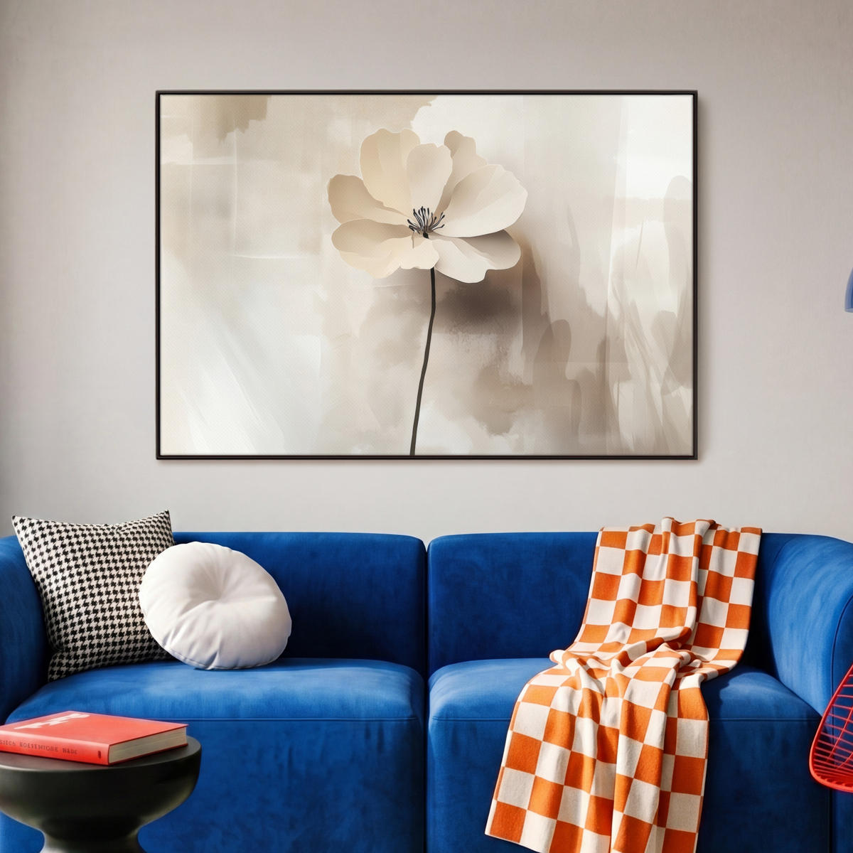 LEINWAND Bilder mit Rahmen - Blume - Beige - Farbe - Schatten - 90x60 - Creme, Textil (90/60cm) - MuchoWow