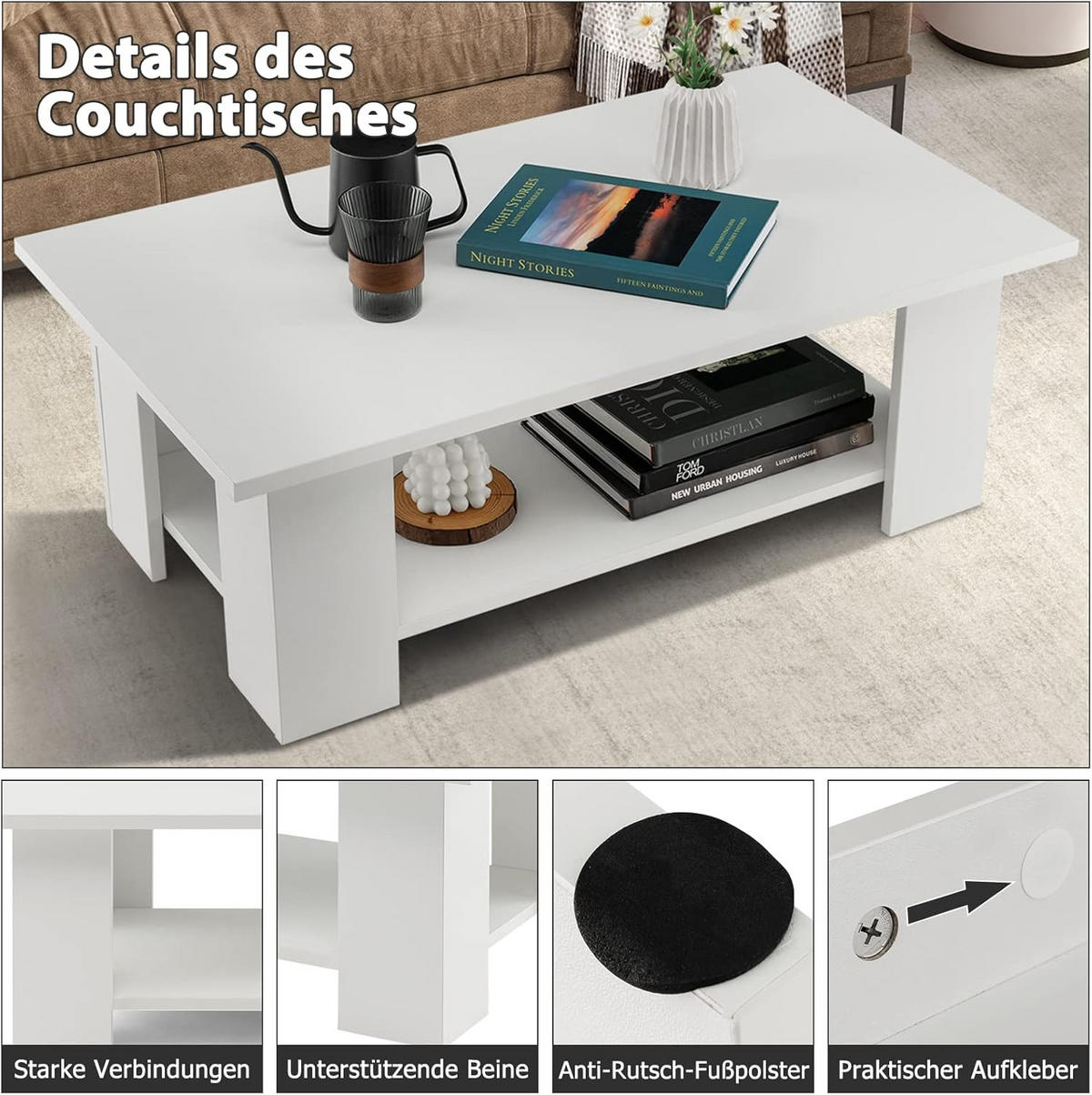 COUCHTISCH Weiß - Weiß, Holz (90/52/32cm) - COSTWAY