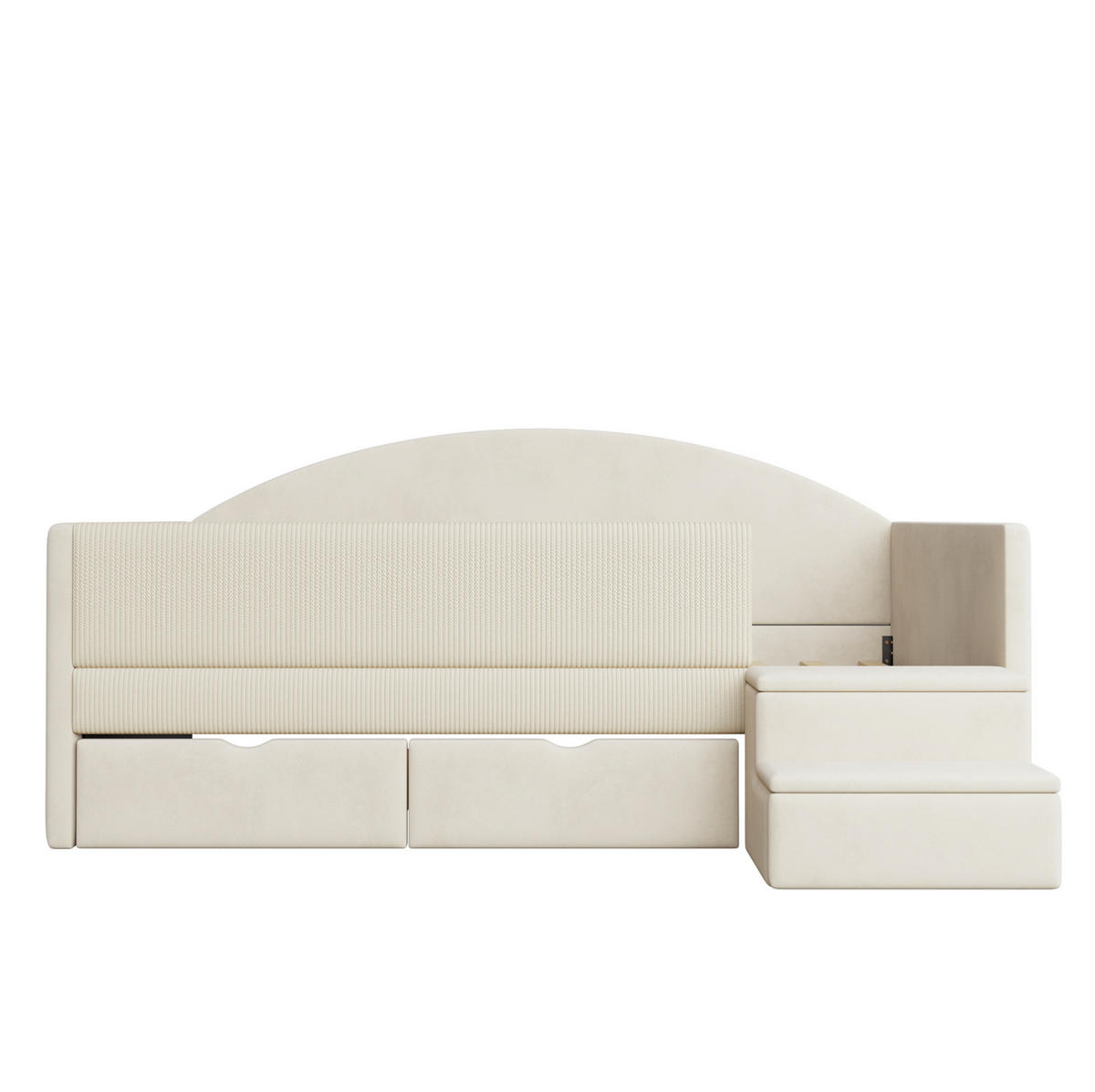 POLSTERBETT 90/190 cm aus Samt mit Schubladen und Stufen, Beige - Beige, Textil (90/190cm) - OKMYHOME