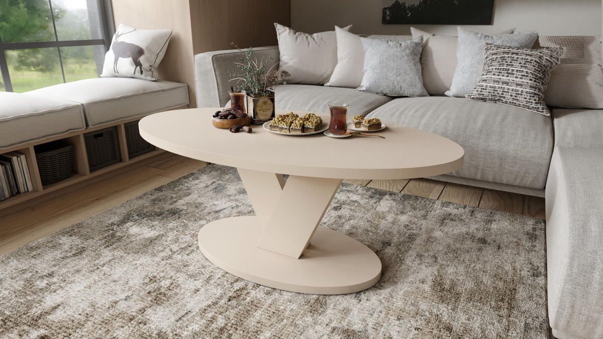 COUCHTISCH Oval Beige mit Ablage - Beige, Holzwerkstoff (60/110/45cm) - designimpex