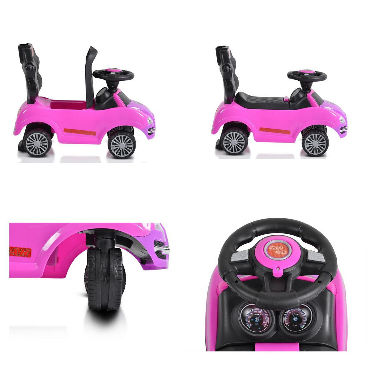 RUTSCHER 2 in 1 Rider 208 pink Rutscher mit Griff, Lehne, Bügel, Fußstütze - Rosa, Kunststoff (79/43/90cm) - Moni