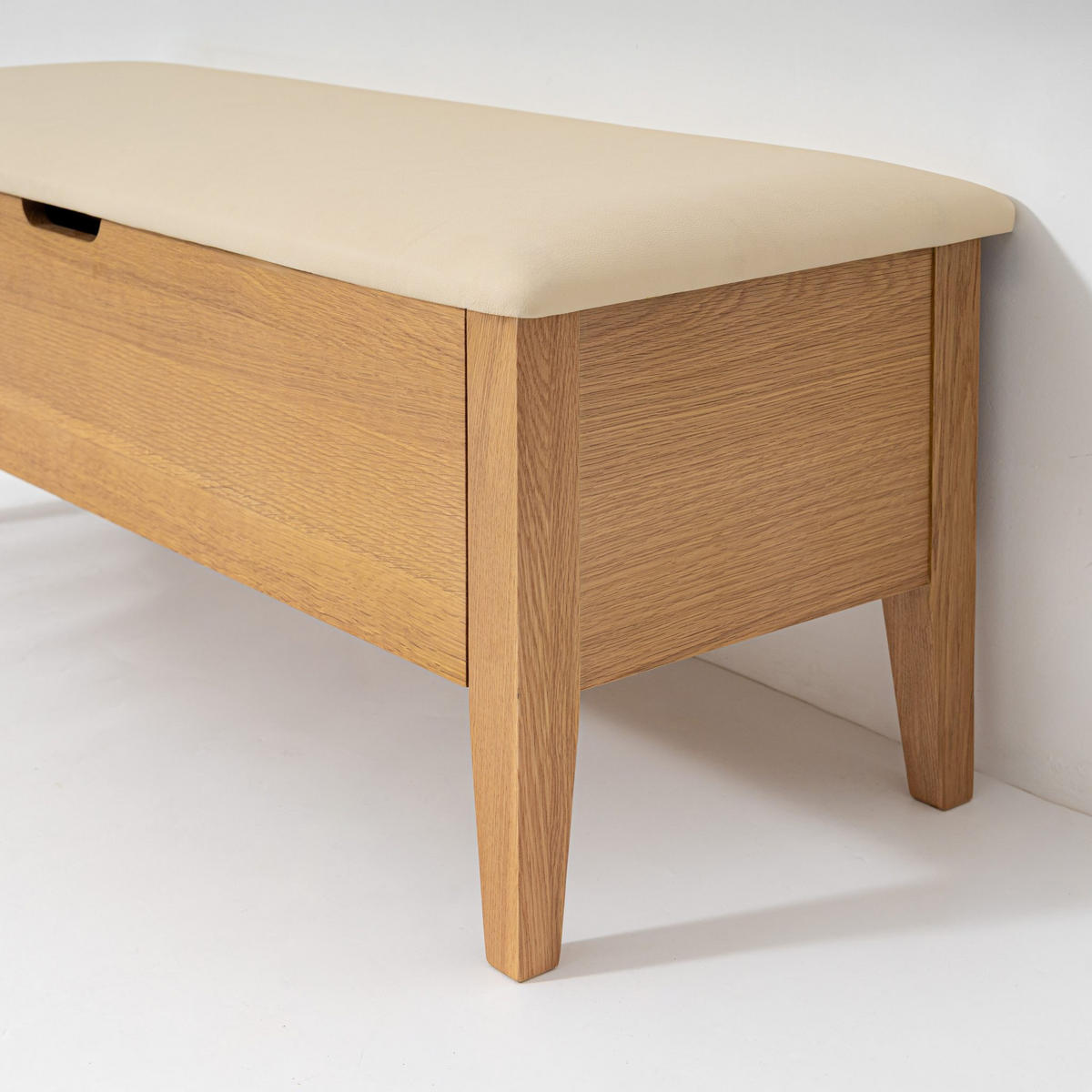 SITZBANK Oslo 110 cm, Eiche Natur, Leder Beige - Beige, Holz (110/43/43cm) - WOODEK