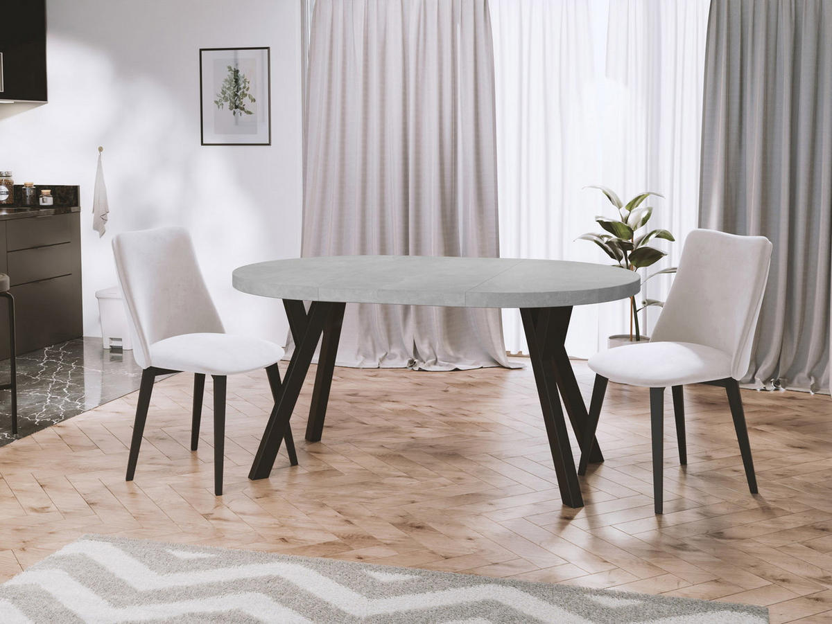 ESSTISCH Twixy runder ausziehbarer, Grauer Beton 100-150/100/76 cm - Hellgrau/Schwarz, Holz/Holzwerkstoff (100/150/76cm) - WFL GROUP