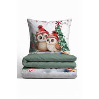 BETTWÄSCHE-GARNITUR Biber Eulen Weihnachten tanne, 155x220 cm + 80x80 cm - Dunkelgrün, Textil (155/220cm) - biberna
