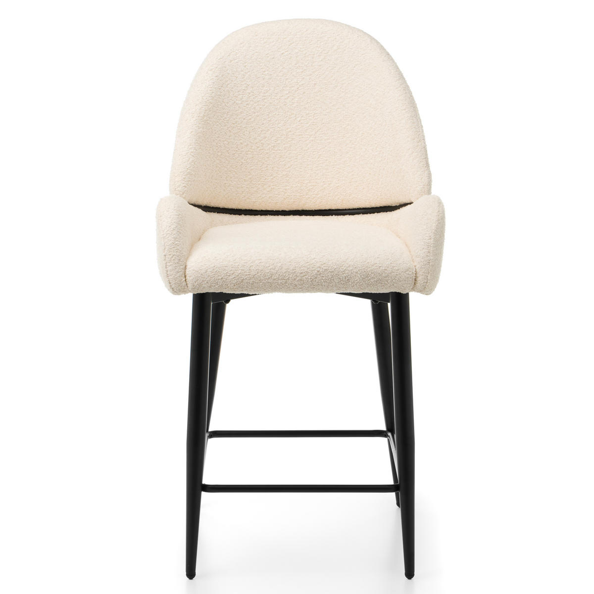BARHOCKER BERGAMO gepolsterter mit Steppung - hellbeige - Boucle - Ecru/Schwarz, Textil/Metall (56/106/61cm) - NEW HOME