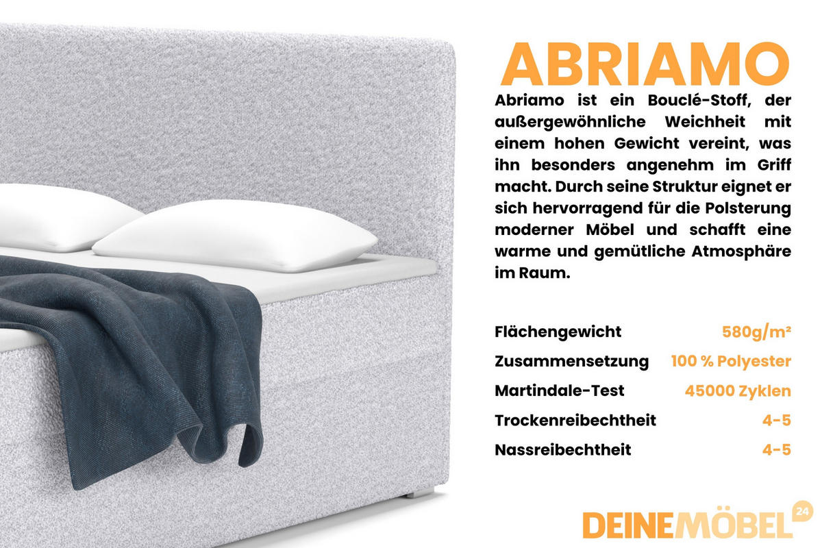 BOXBETT BOUCLE 160/200 in Boucle Hellgrau H3 - Hellgrau, Holz/Holzwerkstoff (160/200cm) - Deine Möbel 24