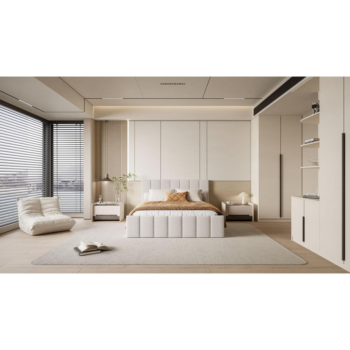 POLSTERBETT ELISE 140x200 cm Ascot Pearl, Kopfteil 95 cm, 34 Holzlatten - Creme, Textil (140/200cm) - Lookway