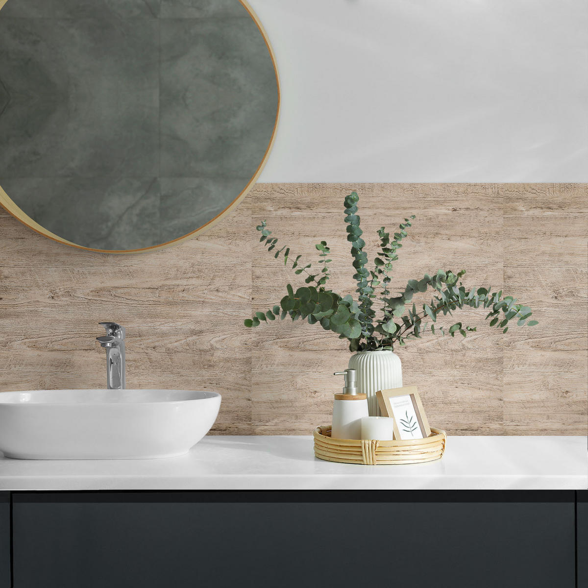 WANDPANEEL 4x 50x50 cm selbstklebend Albero - Beige, Kunststoff (50/1.6/50cm) - Wallfluent