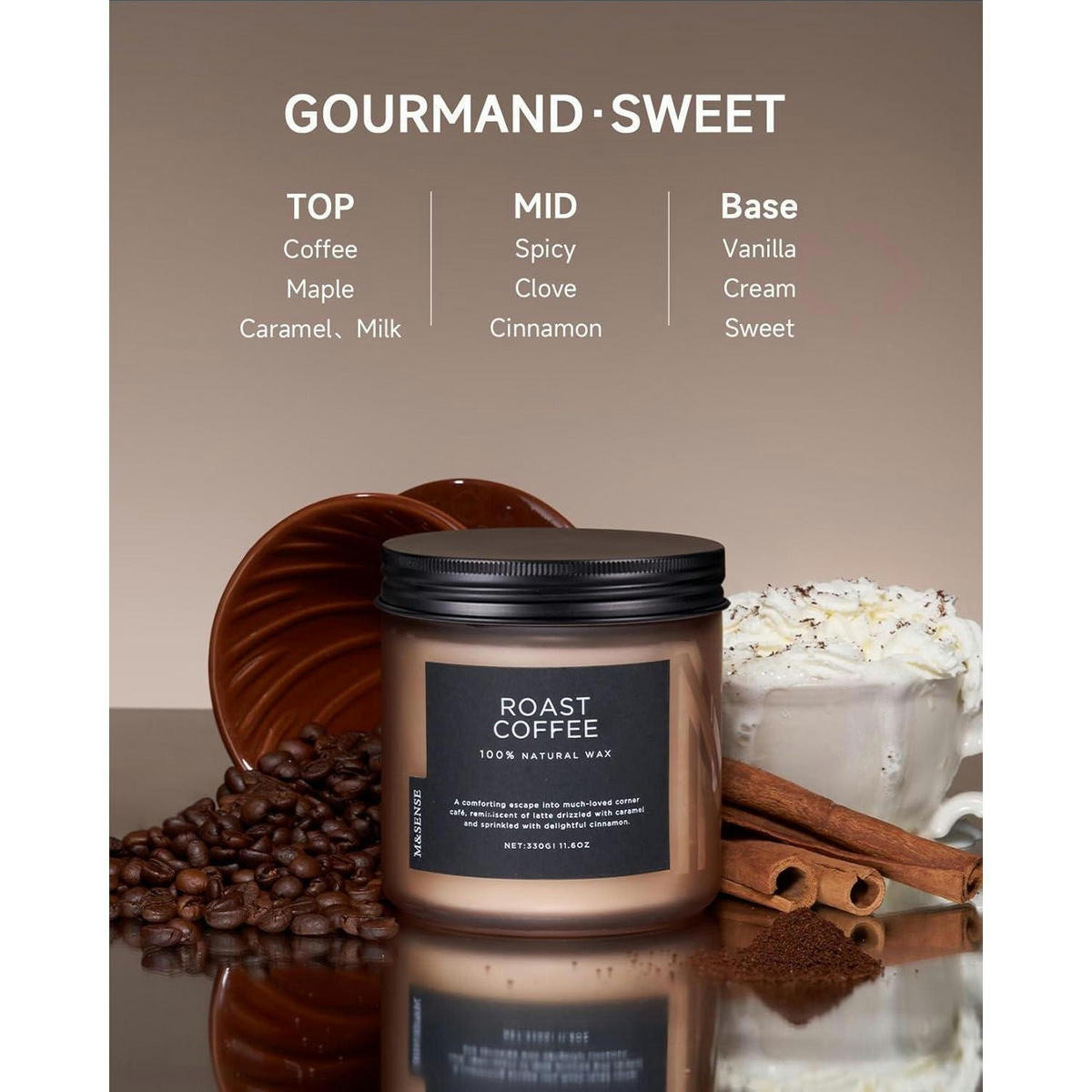 DUFTKERZE im Glas mit 2 Dochten 330g Sojawachs Kaffee Duft - Braun, Paraffin (9.5cm)