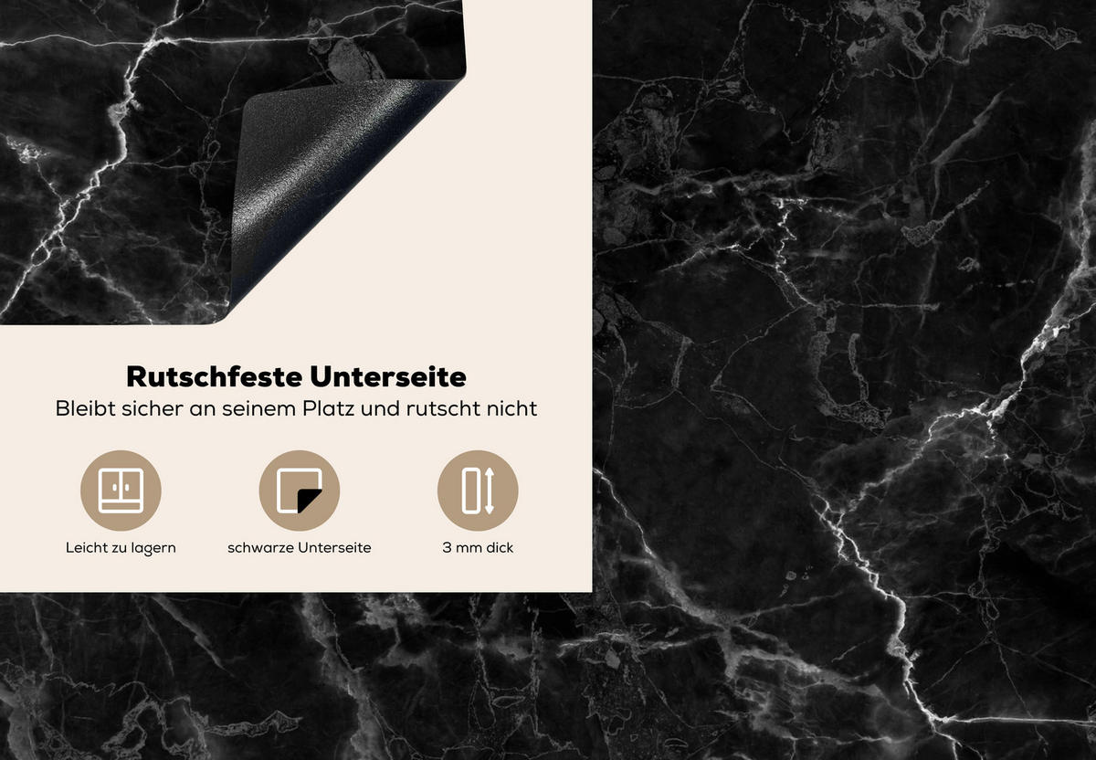 HERDABDECKPLATTE Marmor - Schwarz - Weiß - Textur - Marmoroptik 75x52 cm - Silberfarben, Kunststoff (75/0.2/52cm) - MuchoWow