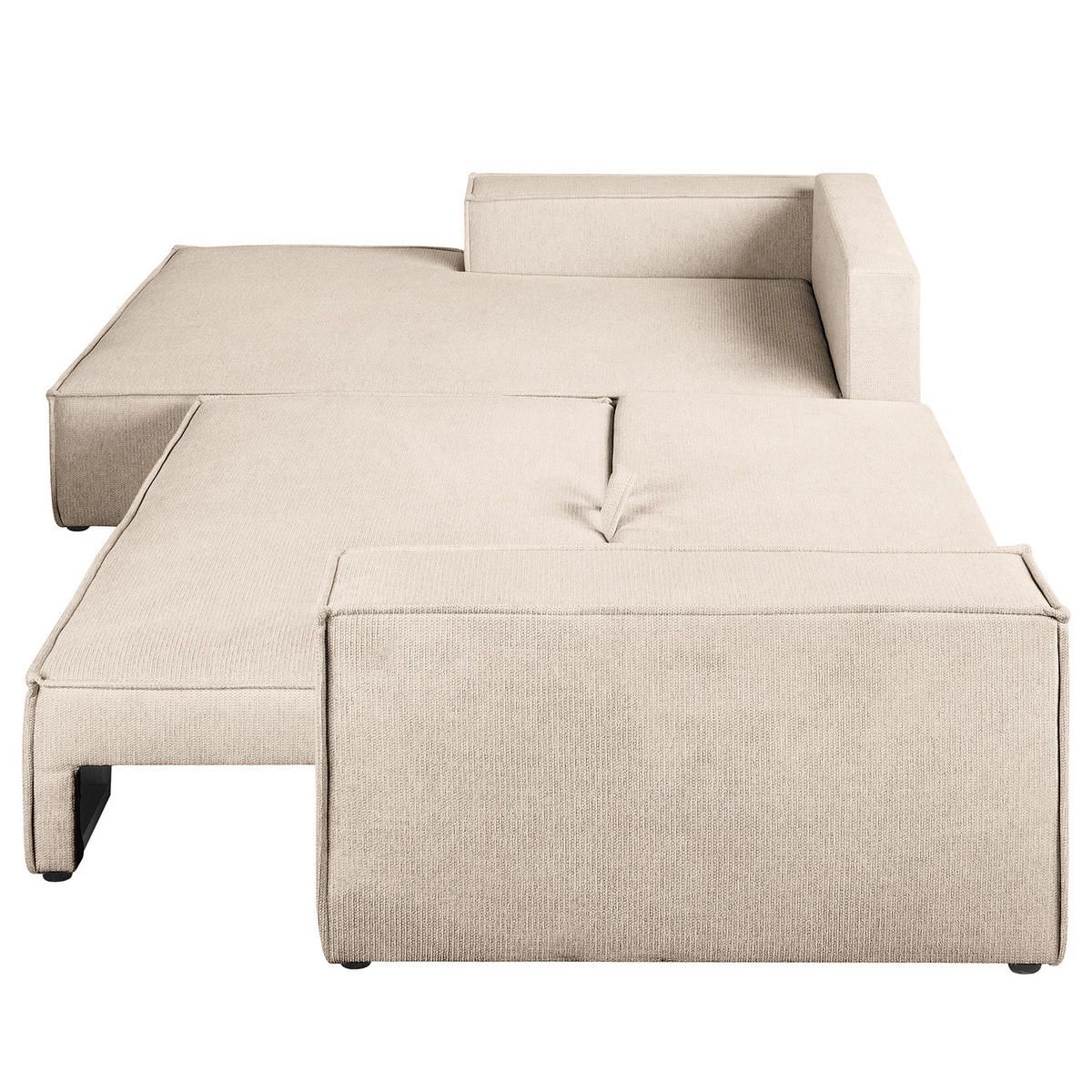 ECKSOFA mit Schlaffunktion - Longchair - Beige/Schwarz, Kunststoff/Textil (294/185cm) - home24