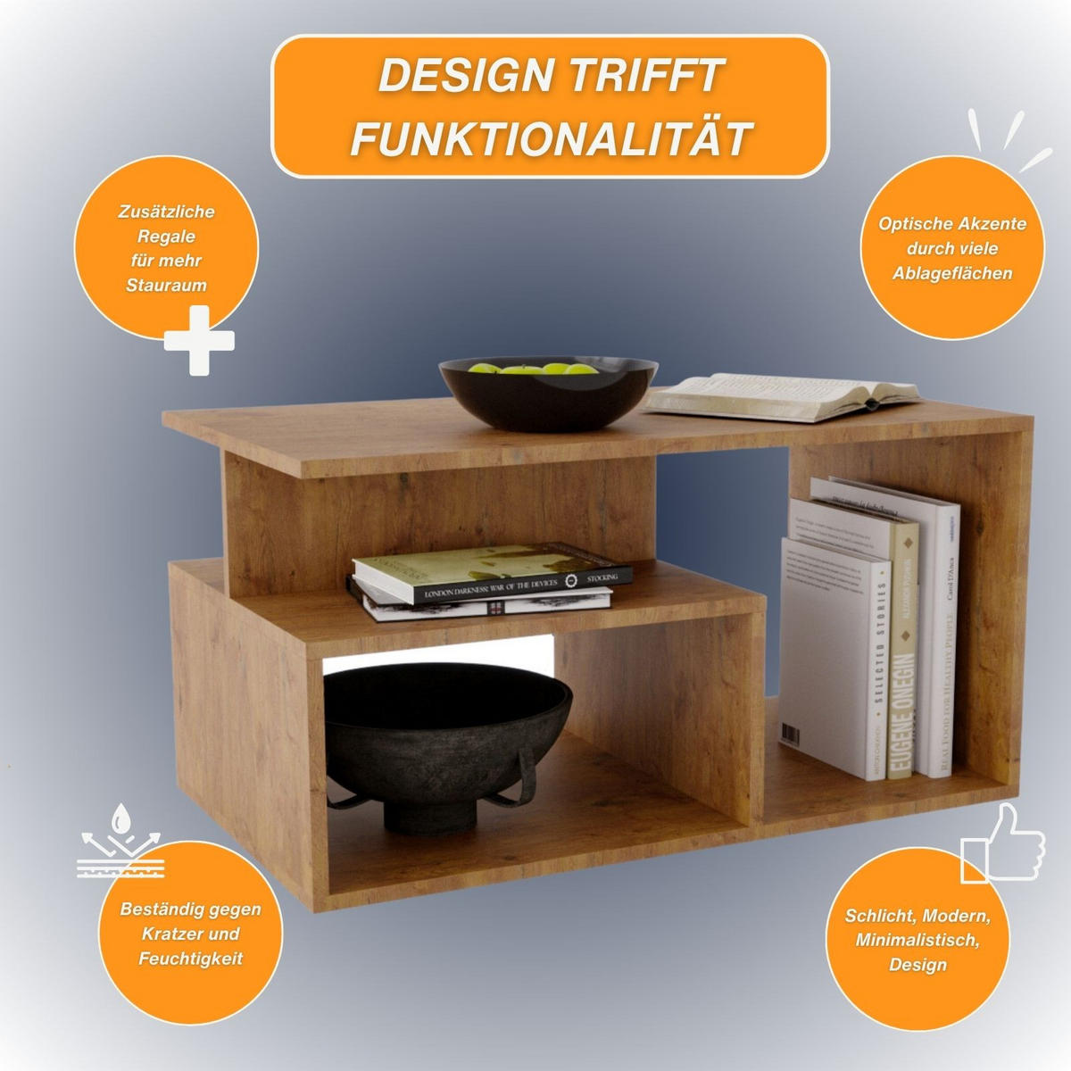 COUCHTISCH Holzwerkstoff rechteckig stabil Retro 44/50/90cm - Nussbaumfarben, Holzwerkstoff (50/90/44cm) - CraftPAK