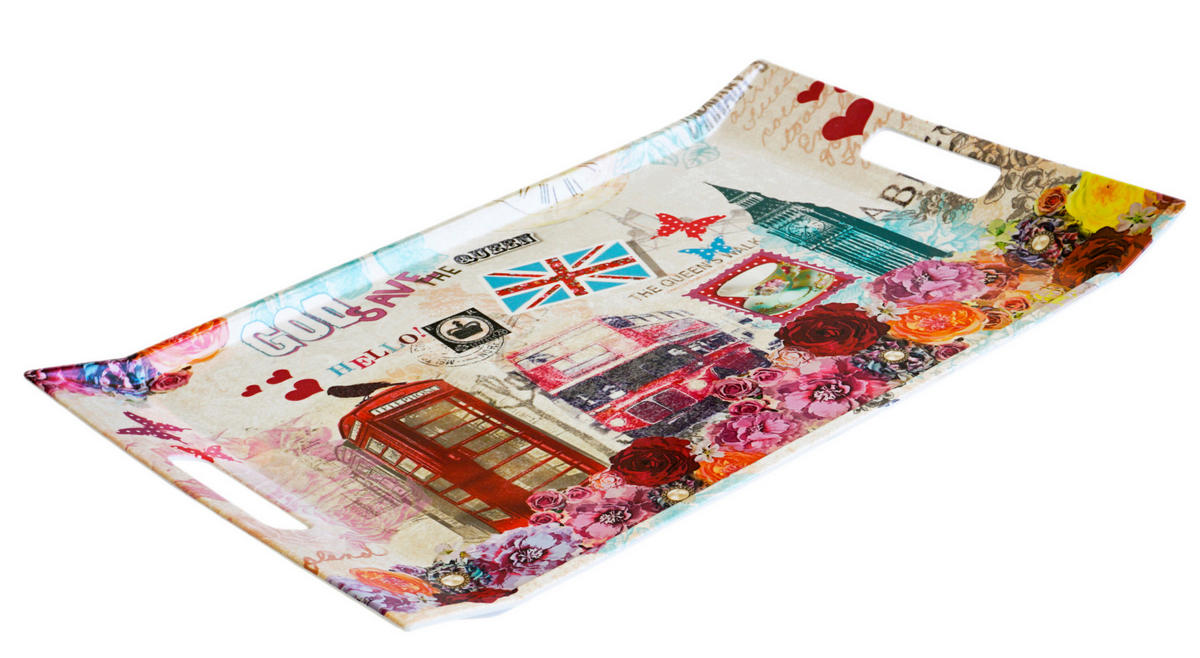 TABLETT London, rechteckige Serviertablett mit Griff 54x35 cm - Multicolor, Kunststoff (35/3/54cm) - Lashuma